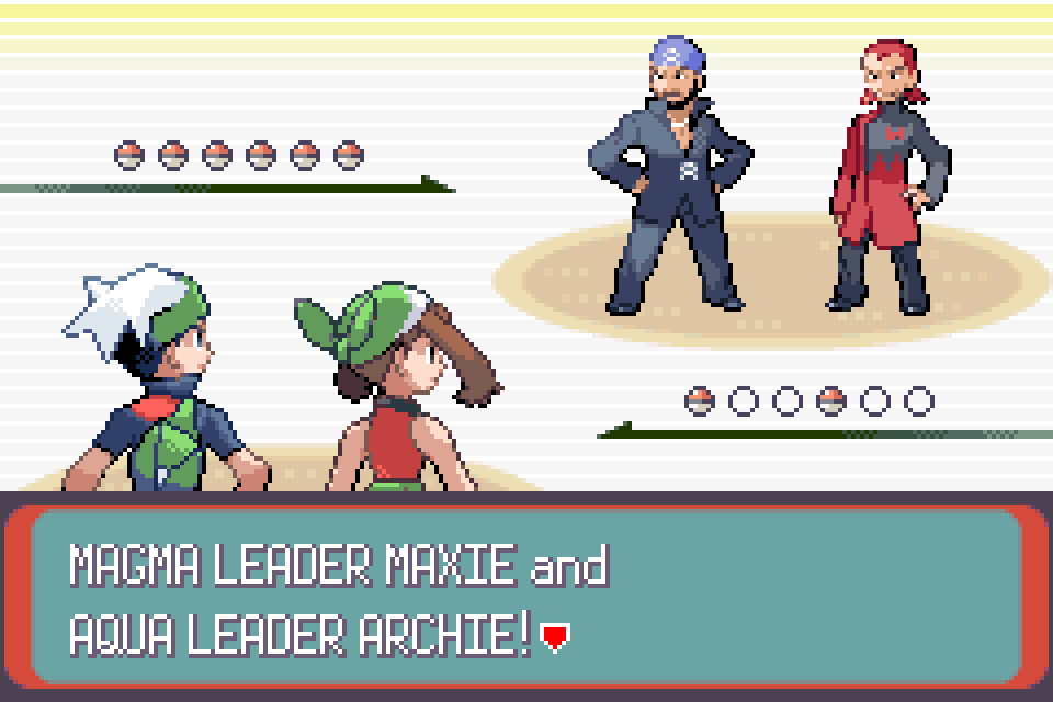 Inizia una lotta co-op contro un boss in UltraKaizo: i due giocatori affrontano insieme Maxie del Team Magma e Archie del Team Aqua