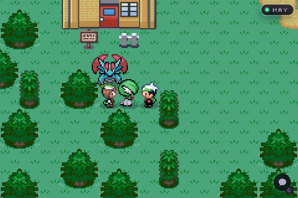Due giocatori co-op di UltraKaizo sulla stessa mappa in tempo reale, ognuno con il proprio Pokémon, con l'indicatore del partner nell'angolo